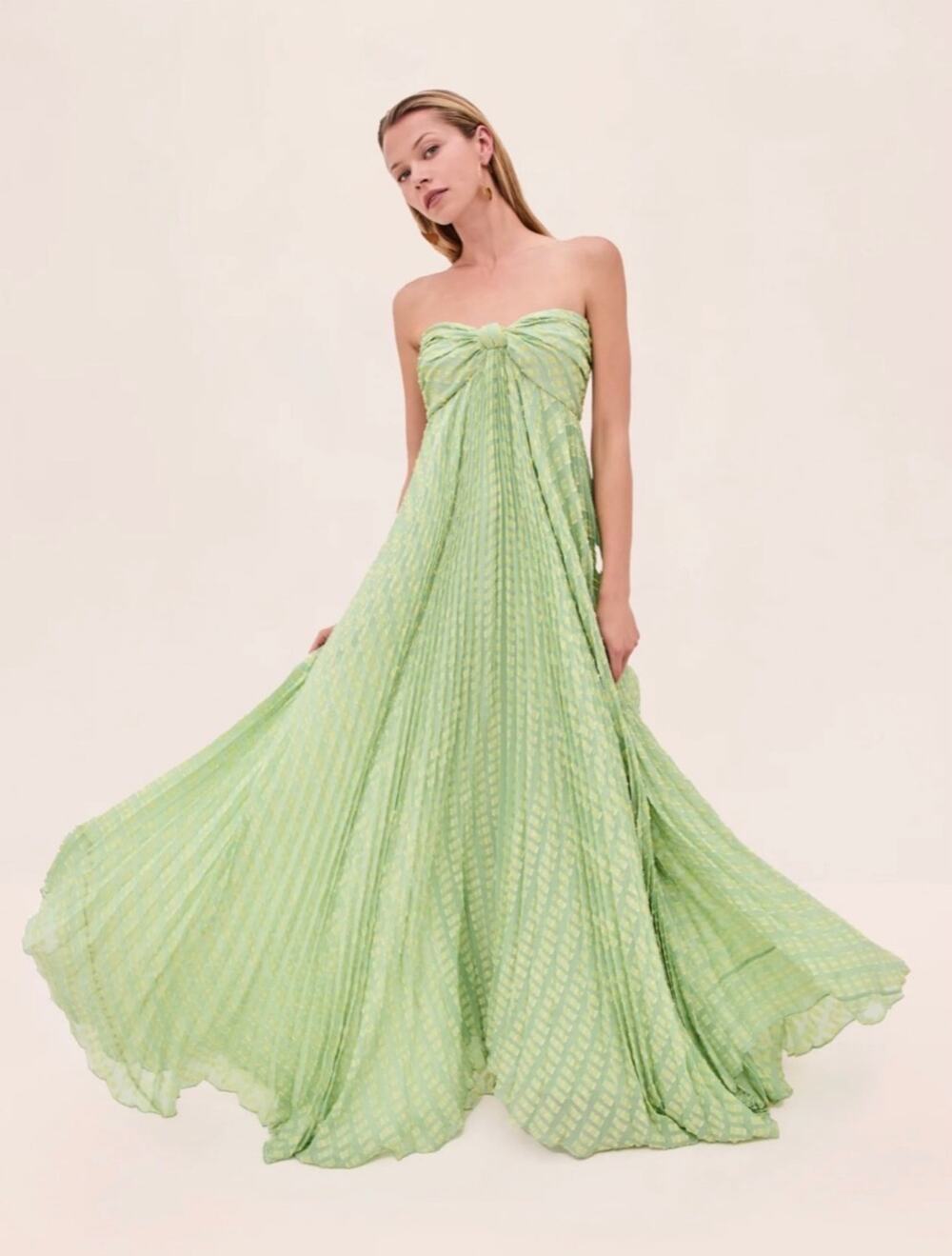 Alexis Elea Green Textured Silk Blend Strapless Maxi Gown XS NWT